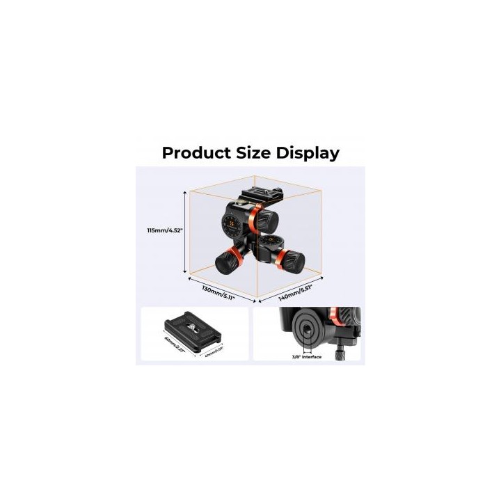 Głowica 3D z przekładnią zebątą K&F Concept GD3W