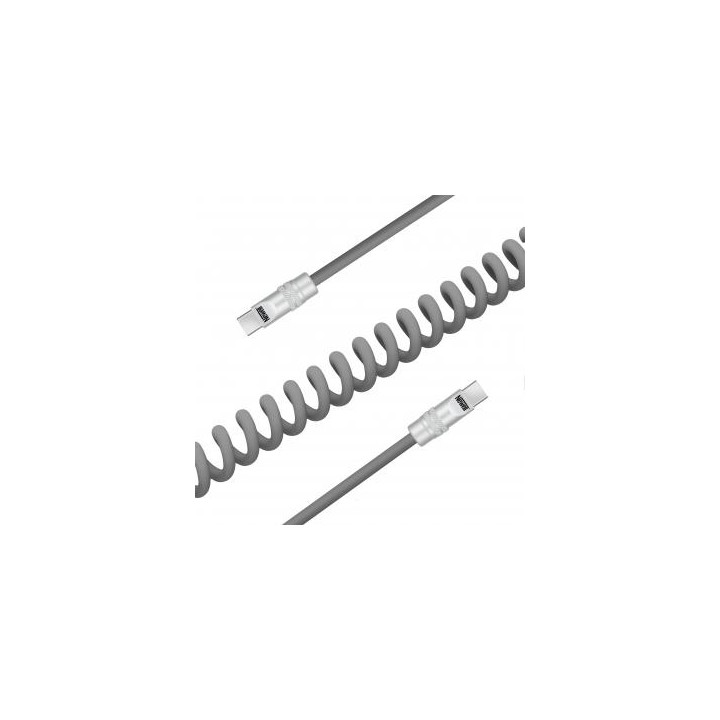 Kabel Newell USB-C - USB-C 100 W, 1,5 m, silikonowy, spiralny, szary