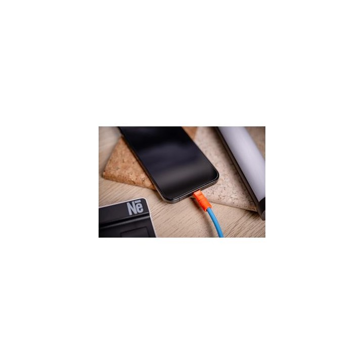 Kabel Newell USB-C - USB-C 100 W, 1,5 m, silikonowy, spiralny, niebiesko-pomarańczowy