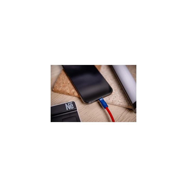 Kabel Newell USB-C - USB-C 100 W, 1,5 m, silikonowy, spiralny, czerwono-granatowy