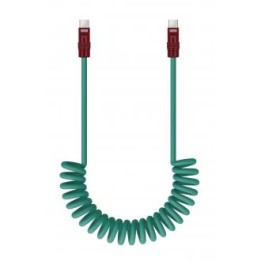 Kabel Newell USB-C - USB-C 100 W, 1,5 m, silikonowy, spiralny, zielono-bordowy