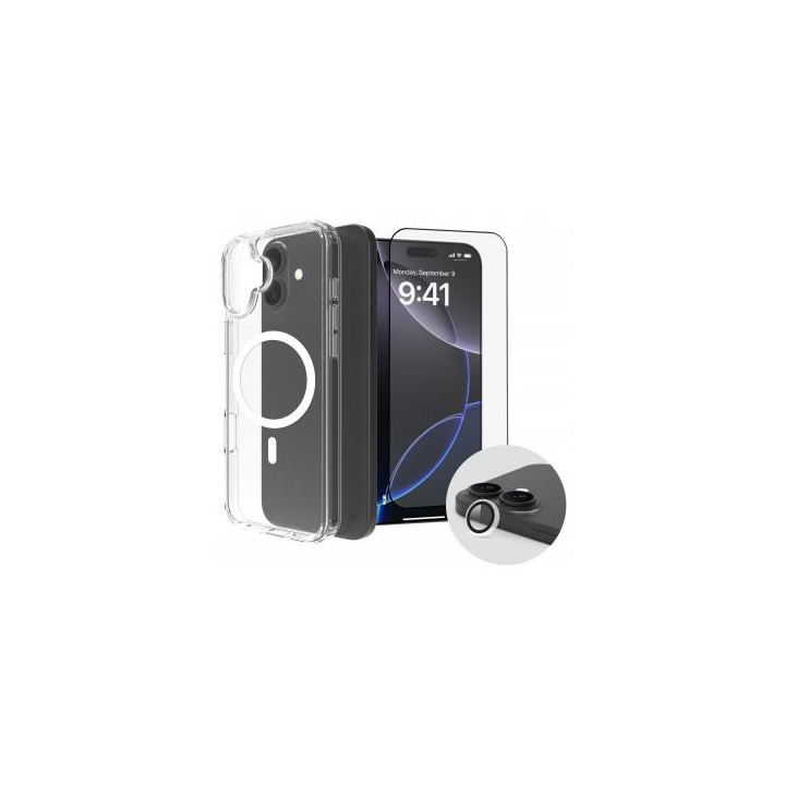 Zestaw Roobix 3w1 Combo do iPhone 16 (etui MagSafe + szkło + ochrona obiektywu)
