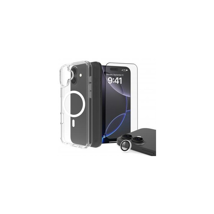 Zestaw Roobix 3w1 Combo do iPhone 16 (etui MagSafe + szkło + ochrona obiektywu)